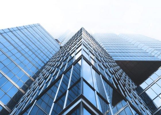 Large glass office buildings